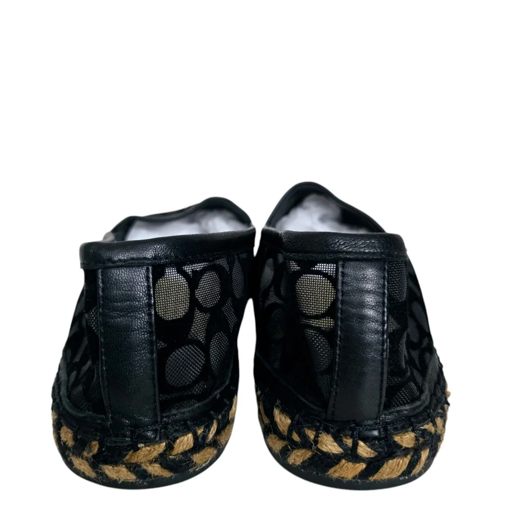 Coach Cleo Black Logo Round Leather Cap Toe Mesh Slip-On‎ Espadrilles